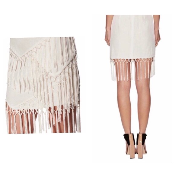 The Jetset Diaries Sahara Fringe Mini Skirt Women XS White Asymmetrical Tassel - Picture 2 of 16